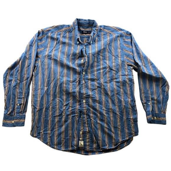 G.H. Bass & Co. Mens Shirt Large Striped Long Sleeve Button Down Casual Blue - Picture 1 of 9